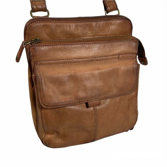 Fossil Handbags - Fossil Unisex Vintage 90s Brown Small Crossbody Leather Organizer Travel  Bag